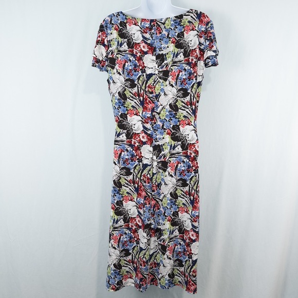 Lauren‎ Ralph Lauren Floral Flutter Sleeve Surplice Dress Size 10 V Neck Ruched - Picture 2 of 16